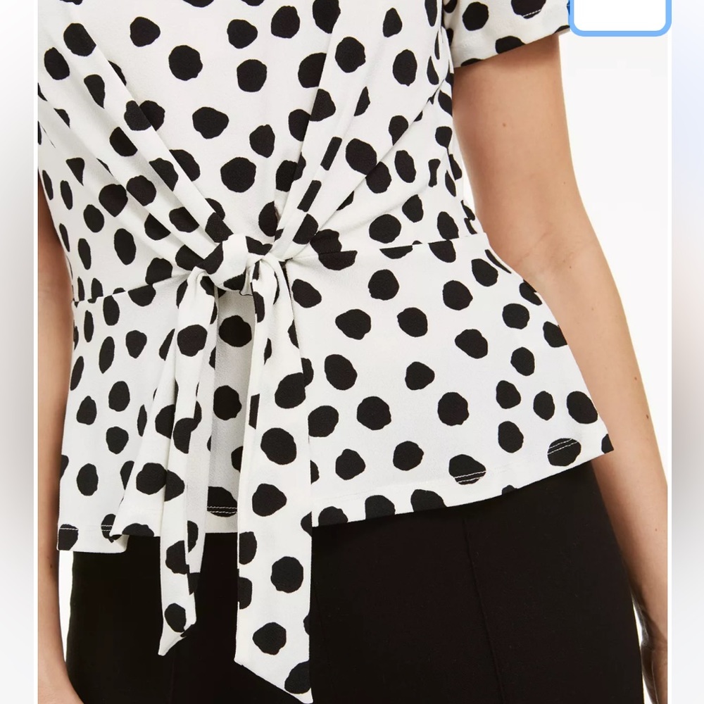 Kasper - Polka dot tie waist knit top - SZ L - Picture 3 of 10